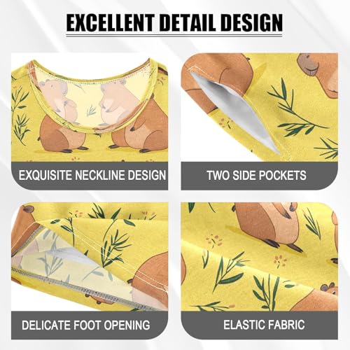 ALAZA Cartoon Capybaras Yellow Pajamas Set Short Sleeve Cotton Sleepwear Summer Pjs 2 Piece 5-14Y4
