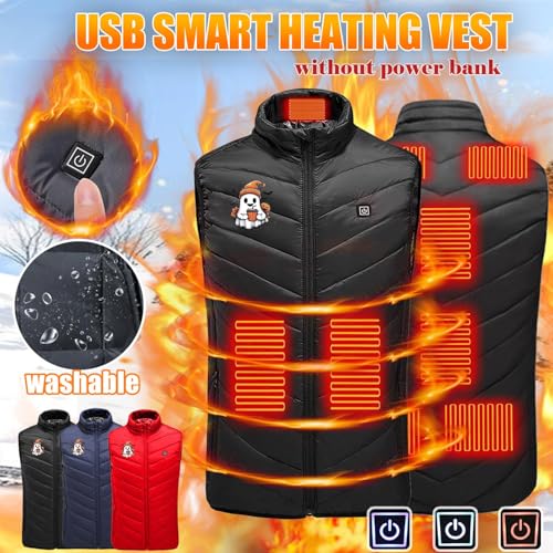 Cambkatl Men's Cute Ghost Print Heated Vest with 9 Heating Zones, Lightweight Full Zip Stand Collar Warm Winter Quilted Vests2
