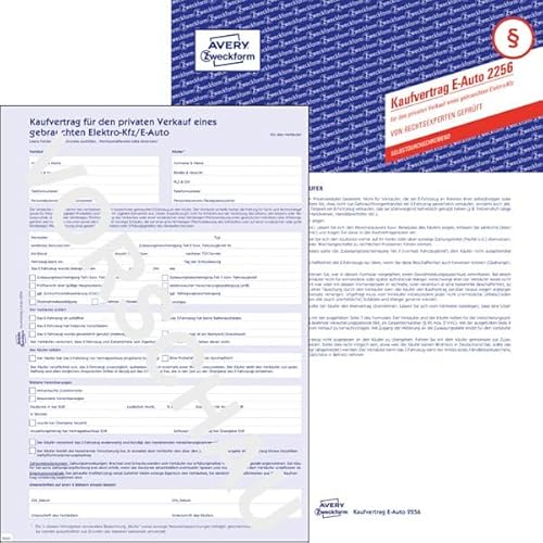 Avery Zweckform 2256 Kaufvertrag für den privaten Verkauf eines gebrauchten Elektro-Kfz/E-Auto Avery Zweckform 2256 Kaufvertrag für den privaten Verkauf eines gebrauchten Elektro-Kfz/E-Auto
