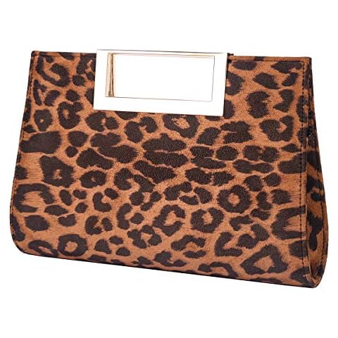 WALLYN'S Clutch Purse for Women PU Leather/Straw Evening Party Metal Grip Cut it out Handbag with Shoulder Chain Strap brown Size: L Cover