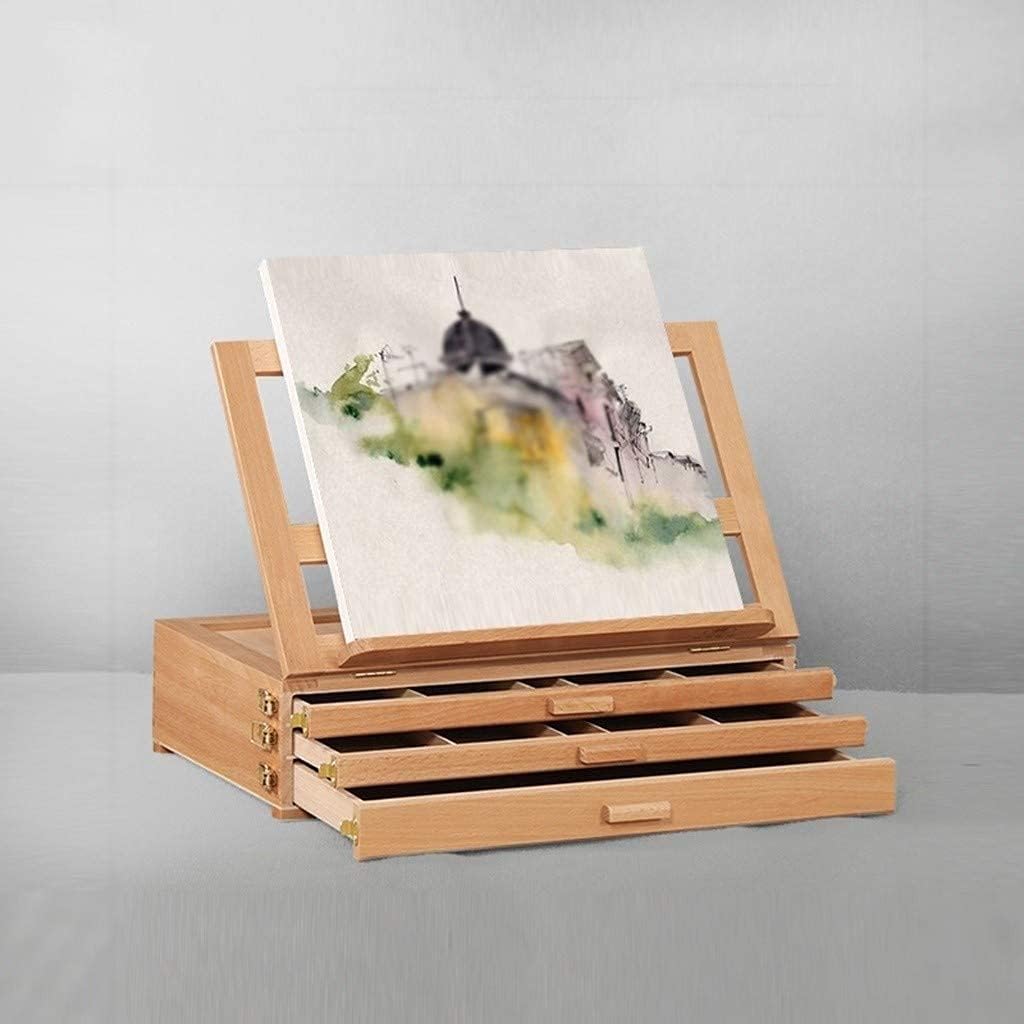 Desktop Easel, Children's Drawing Easel Portable Adjustable Easel Three-Layer Drawer Wooden Easel,42 * 28 * 32.5CM