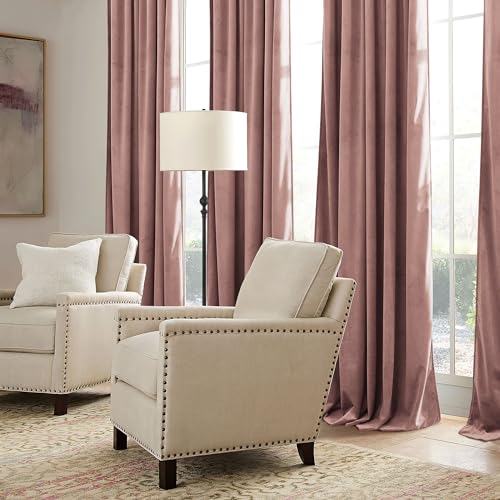 Image of RYB HOME Velvet Curtains 108 inches Long, Extra Long High Ceiling Curtains | Blackout,Thermal Insulated,With Multiple Hanging Options,Loft Apartment Living Room Window,W52 x L108,Dusty Pink,2 Panels