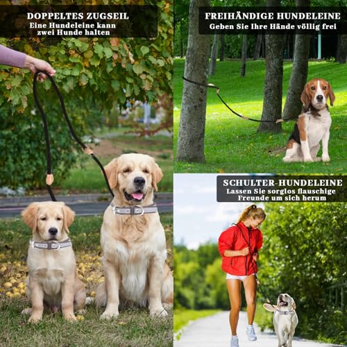 Hundeleine für Mittelgroße & Große Hunde, Multifunktionsleine Führleine für Hunde 2.1m Verstellbare mit 2 Karabiner, Robuste Nylon Dog Leash, Schleppleine Doppelleine für 2hunde (Schwarz, 1cm x 2.1m)