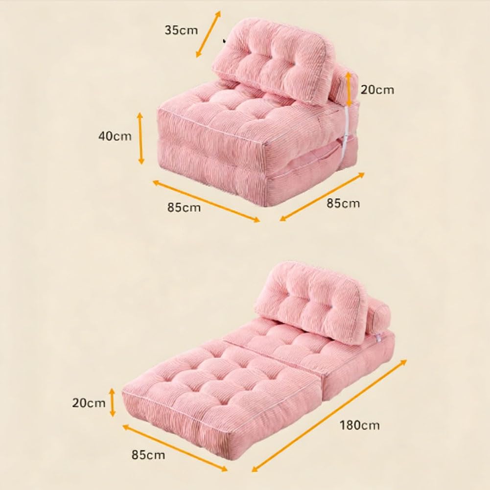 Schlafsofa, umwandelbare Einzelschlafcouch, rosa gepolsterte Matratze für Wohnzimmer, Design ohne Knochen, ideal für kleine Räume, bequem und stilvoll