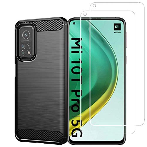 MYLBOO Case Compatible wlth Xiaomi Mi 10T Case Xiaomi Mi 10T Screen Protector for Soft Slim Flex TPU Silicone Case + [2 Pack] Screen Protector for Xiaomi Mi 10T Cover (Black)