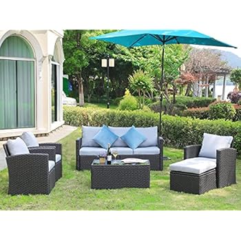 Alternative view of Green4ever 7 Pieces Patio Furniture Set, All Weather PE Wicker Rattan Outdoor Sectional Sofa with Coffee Table and Grey Cushion, Outdoor Furniture for Lawn Backyard Poolside Porch