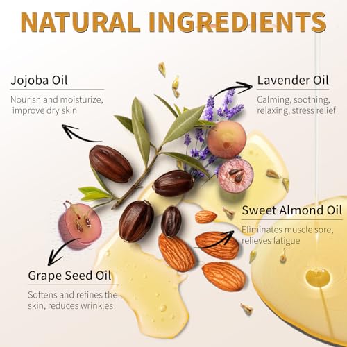 Aromatherapy Lavender Massage Oil for Calming, Soothing & Relaxing, Natural Body Massage Oil for Massage Therapy with Jojoba & Sweet Almond, No Stain & Non-Sticky, Spa Gift for Her Him - Image 3