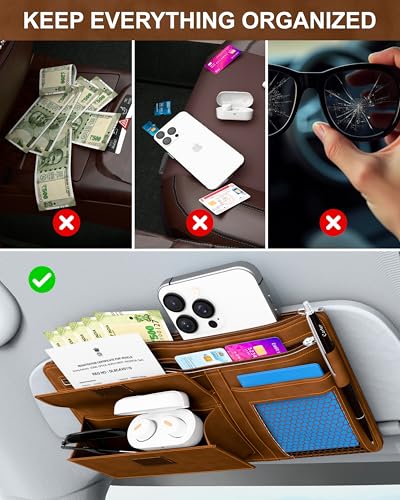 Image of FEDUS Pack of 2 Premium Car Sun Visor Organizer and Storage Car Document Holder, Sunglasses Holder for Car, Car All New Accessories Multipocket Pouch Auto Interior Accessories for Truck, SUV, Van