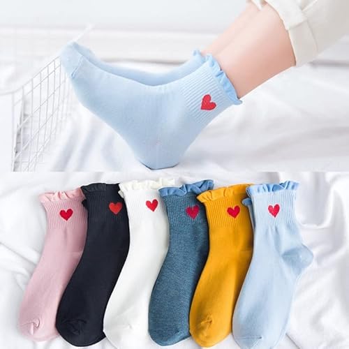 Ceoon 3/5 Pairs Cute Heart Socks Ruffle Socks Ankle Socks For Women Crew Socks Gifts For Womens Socks (Multicolor-2) #TOP4