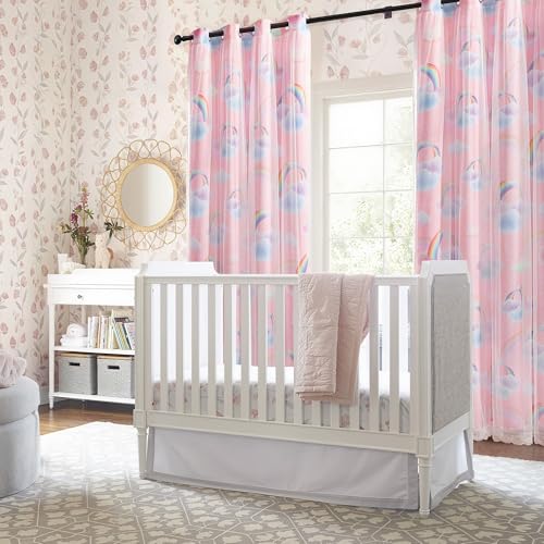 Image of XiDi Pink Curtains for Girls Bedroom 2 Panels 63 Inches Long Cute Double Layer Kids Rainbow Blackout Curtains with Sheer Overlay Lace for Nursery Princess Thermal Insulated Grommet Window Drapes 34x63