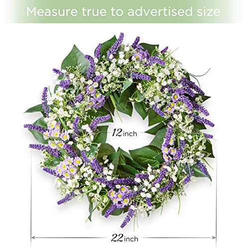 Lifefair Summer Flower Wreath, 22Inch Artificial Lavender Greenery Wreath For Front Door Wall Home Farmhouse, Valentine Wreath Celebration Decor With Wreath Hanger #TOP5