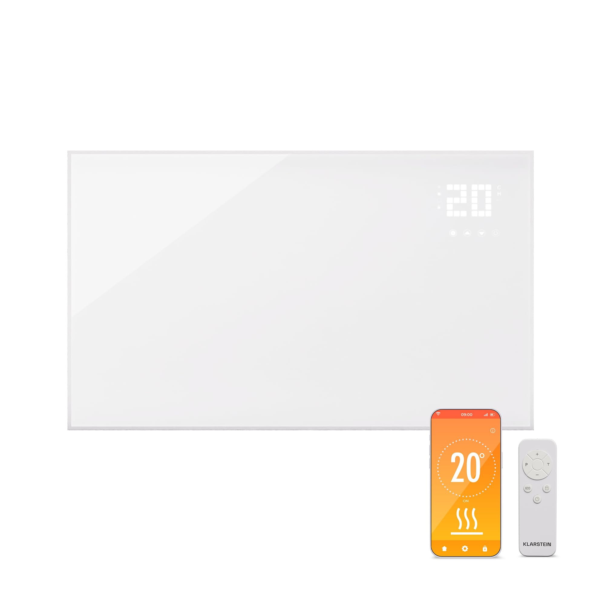 Klarstein Stufa Elettrica Infrarossi Basso Consumo, Pannello Radiante 600W, Telecomando e Timer, WiFi App per Riscaldamento No CO2