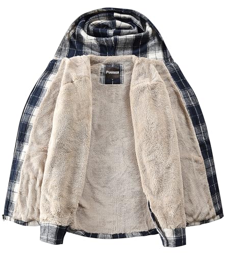 Men's Full Zip Sherpa Lined Flannel Jacket Fleece Hooded Plaid Jacket with Hood for Men2