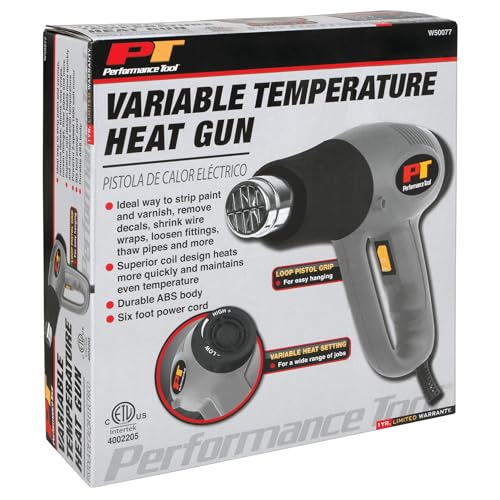 Image of Performance Tool W50077 Precision Control Variable Temperature Heat Gun 1500W, for Removing Paint, Bending Pipes, Shrinking PVC and More