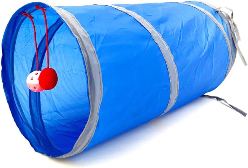 Cats Tunnel Toy Funny Pet 2 Holes Play Tubes Balls Collapsible Crinkle Kitten Toys Puppy Rabbit Play Dog Channel Tubes (Blue)