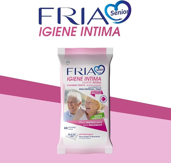 Salviette per l’Igiene Intima degli Anziani - con Estratti di Rosa Centifolia e Tiglio - Azione Riequilibrante - Antiodore - Formato: 60 Salviette - FRIA Senior - 2
