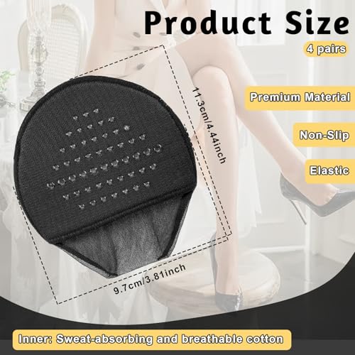Women's Toe Topper Cover Socks, 4 Pairs No-Show Liner Half Socks for Women Beige/Black Seamless Sandal Sock Non-Slip Ball of Foot Cushion Heel Sock with Padding for Women Girls Flats High Heels4