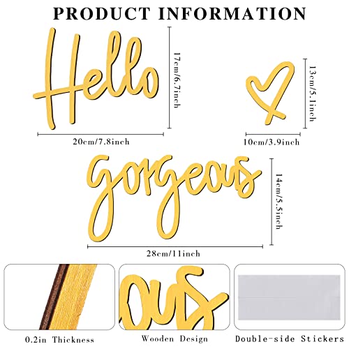 Image of Blulu Hello Gorgeous Wall Decor Sign Hello Gorgeous Wall Art Minimalist Wooden Words Decor for Lash Room, Salon, Vanity or Makeup Room, Bathroom, Bedroom, Office(Gold)