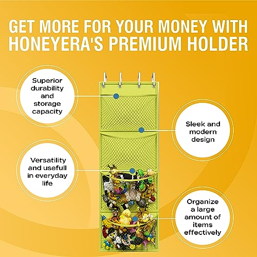 Honeyera Storage for Stuffed Animal - Over Door Organizer for Stuffies, Baby Accessories, and Toy Plush Storage/Easy Installation with Breathable Hanging Pockets (Yellow)