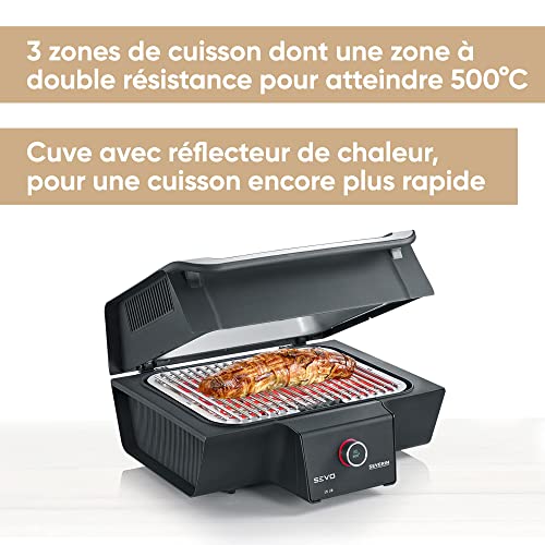 SEVERIN Barbecue de table SEVO GT 3 0° à 500°C en 10 min bac à eau réducteur de fumée et d'odeurs couvercle PG8106 - vue 3