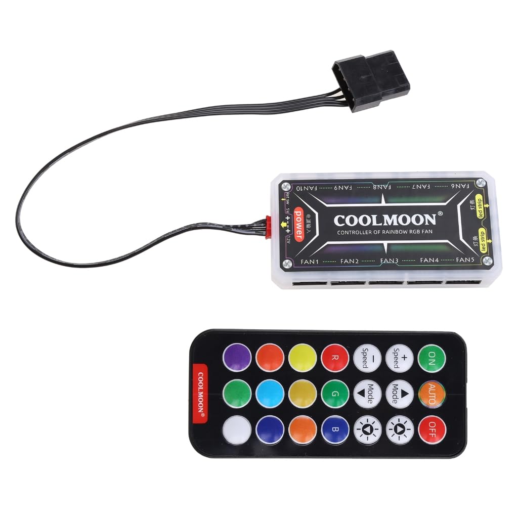 Coolmoon - Controlador de cambio de color RGB de 10 x 6 pines, ventilador de 2 x 4 pines, barra de luz inteligente