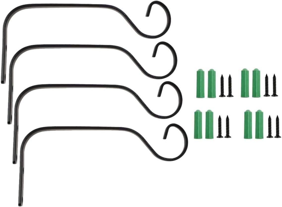 CRAFTHROU 7.3-inch Iron Hanging Plant Brackets Set of 4, Outdoor Garden Flower Pot Hangers with Rustic Wall Hooks for Balcony and Patio Décor