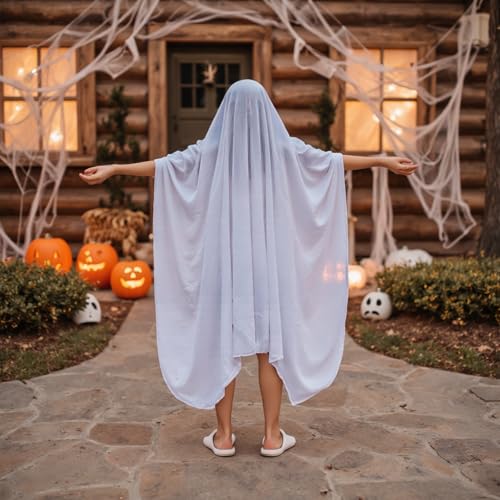 Disfraz infantil de fantasma poncho blanco para Halloween miniatura 4
