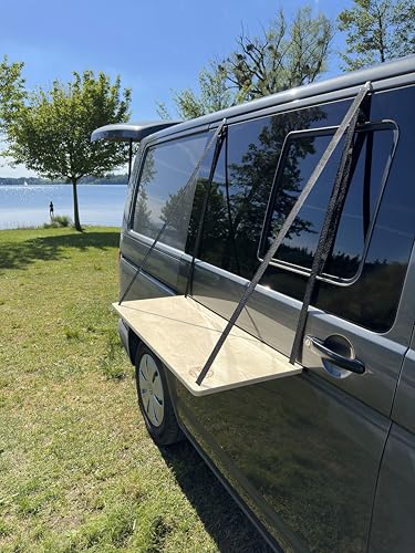 GLAMPTRAY® Camping-Van Hängetisch, Hängeregal, Außenküche aus Holz für Camper, VW Bus Schiebetür, höhenverstellbar, 80x35x1,5cm