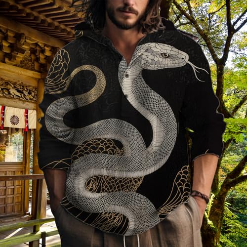 MARSVOVO Japanese Shirts For Men Japanese Art Print Long Sleeve Hooded Hoodie Novelty Graphic Button Up Yoga Pullover2