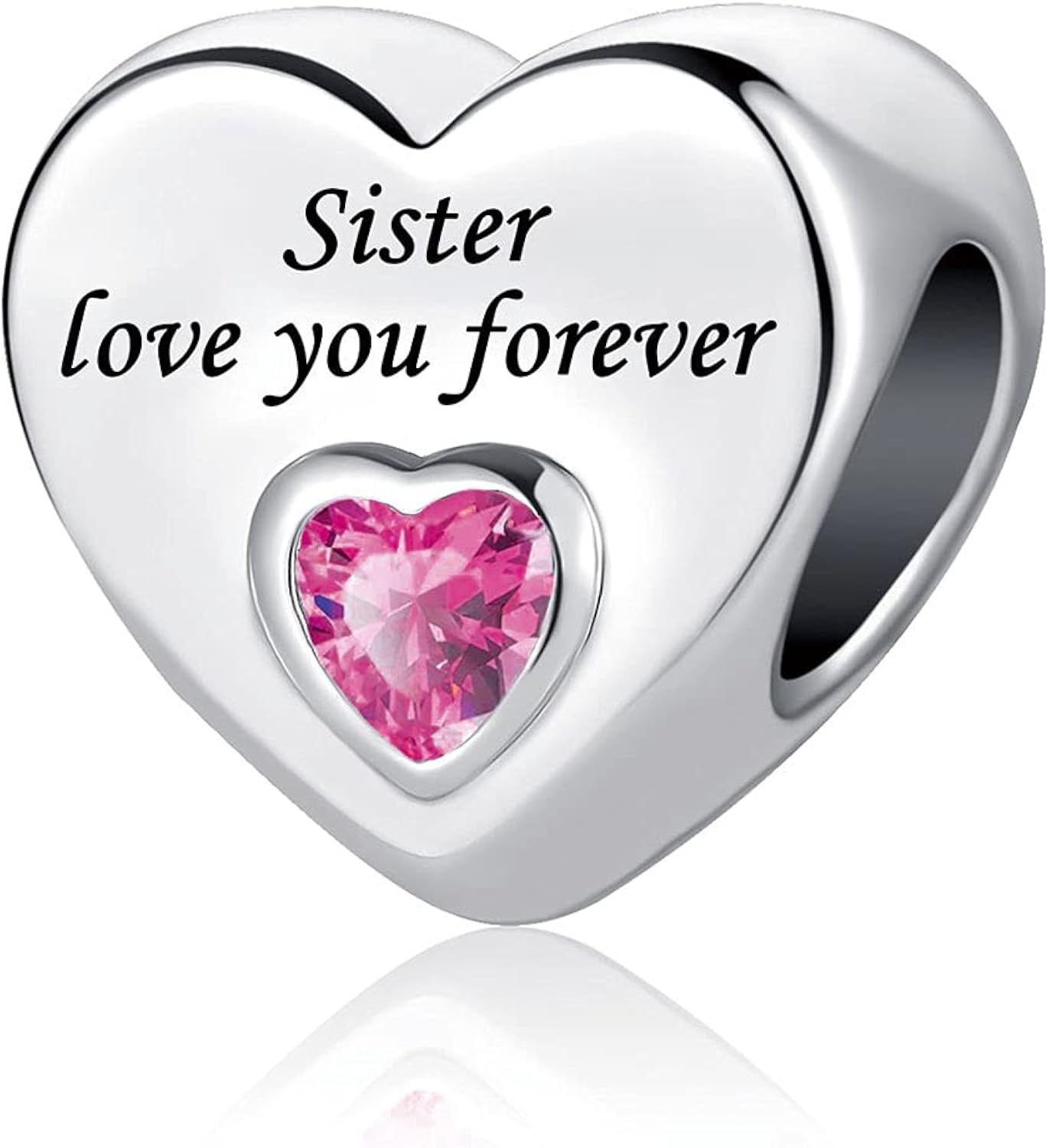 Sister Love You Forever Pink Heart Charm fits Pandora Bracelets Birthday Jewellery Charms Beads Gift for Women Best Friends Friendship