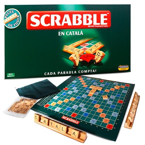 Scrabble Català – Scrabble en Catalán Original y Oficial – Juego de Mesa Premium con Fichas de Madera, Tablero Mejorado y Caja Resistente – Juego de Palabras Familiar