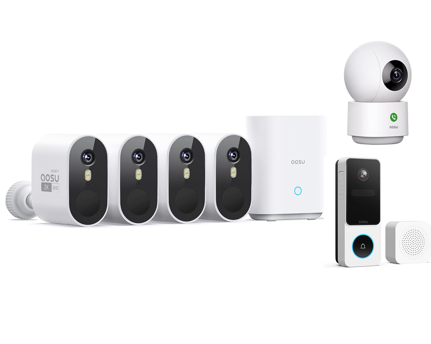 2K WirelessCam Pro System 4-Cam-Kit + 2K Doorbell Camera + 2K Indoor Camera
