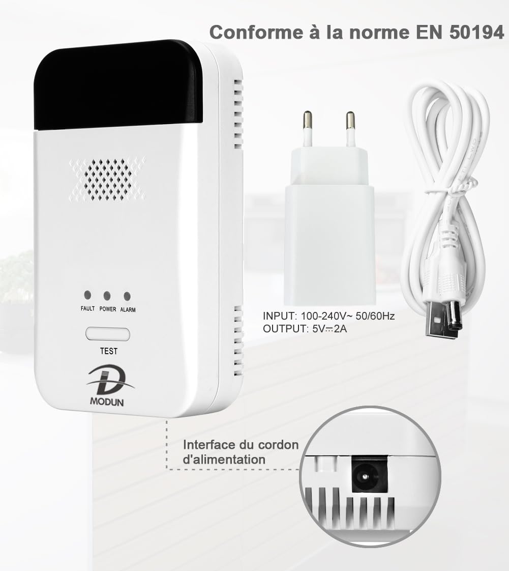 D MODUN Détecteur de gaz, Gaz naturel | GPL | Détecteur de fuite de gaz de charbon, moniteur de gaz à enfichable avec alarme sonore et affichage LED, alarme de gaz combustible méthane, propane, butane