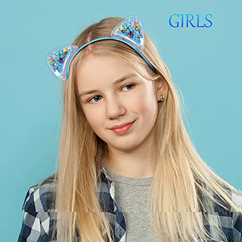 Ziricher Cat Ears Headband For Girls, Transparent Quicksand Sequin Cat Headband Cute Hairband For Girls Kitty Ears Party Hair Accessories For Kids Gift #TOP6