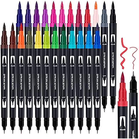 Dual Tip Brush Pens for Adult Colouring Books, 24 Colouring Pens for Bullet Journal, Coloured Pens Fineliners Felt Tip Pens , Adult Colouring Pens Journal Pens for Drawing, Lettering, Calligraphy Cover