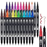pinselstift schwarz Weite Anwendung: 24 Farbe doppelfasermaler kann alles. Stifte handlettering perfekt für Bullet Journal Linien, Kartengestalten, Motivstempeln, Sketch Book, Bibel Notizen, Extra feine Linie, Kalender, Comiczeichnen, vieles mehr