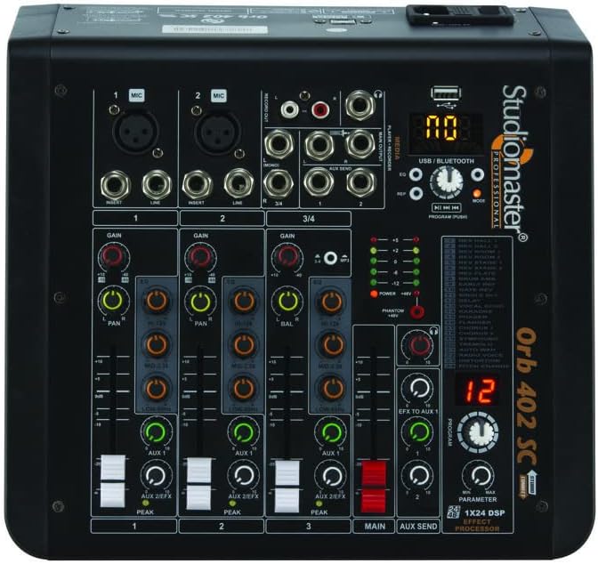 Studiomaster Orb 402 SC 4 Channel Studio Mixer With Dual Functionality Of Playback And Recording On A Pen Drive Or On A PC Via USB Audio Interface, Black