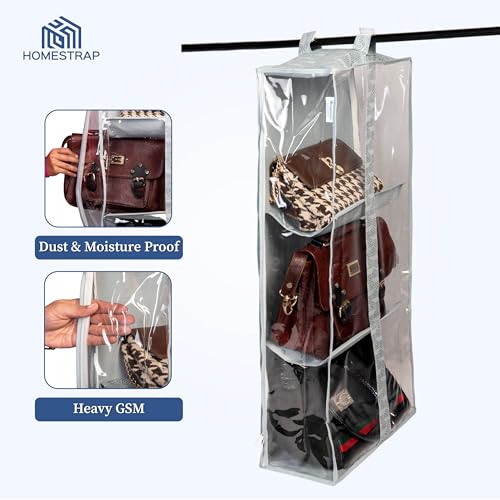 Image of HomeStrap Handbag Hangease 3-Layer Bag Organizer Cover (Pack of 2) for Handbags|Transparent Storage Organizer