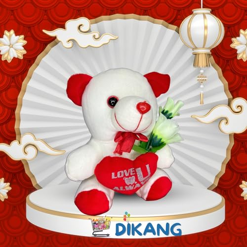 Image of DIKANG Cute Teddy Bear with Heart Pillow for Valentine's Day Gift | Valentine Gift for Boyfriend /Girlfriend /Husband /Wife (25 CM, Off White & RED)