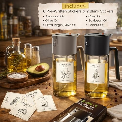 Image of Oil Sprayer for Cooking, 2 in 1 Olive Oil Dispenser Bottle for Cooking,500ml /17oz Glass Olive Oil Sprayer,Continuous Spray with Portion Control for Kitchen, Air Fryer, Salad, BBQ - Black