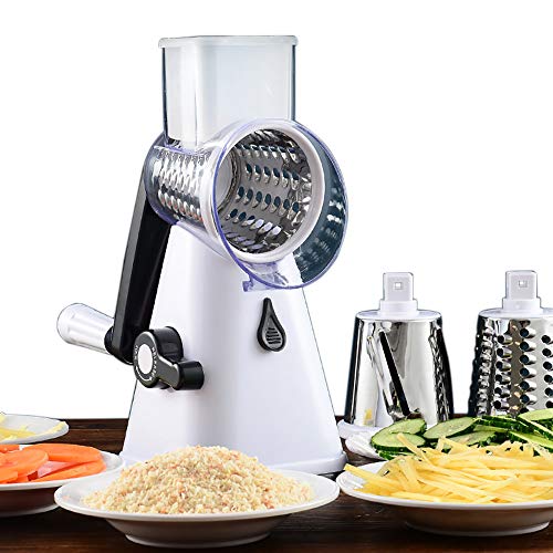 Rotary Cheese Grater Vegetable Graters,Kitchen Grater Shredder with 3 Drum Blades and Potato with Strong Suction Base