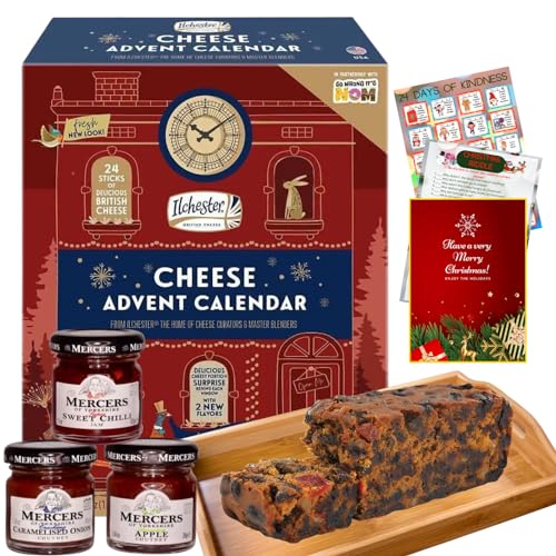 Ilchester Cheese Advent Calendar 2024, Chutney 3x and Fruit Cake - 24 Individually Wrapped Cheese Selection - Unique Food Advent Calendar for Men and Women, Christmas Hamper, Cheese Gifts for Adults