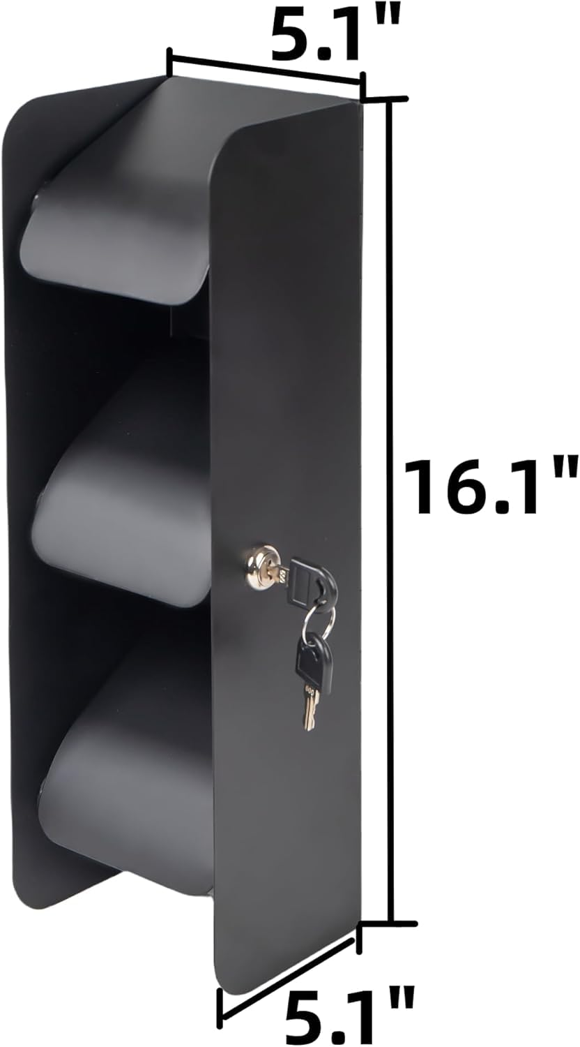 Dispensador de papel higiénico comercial, 3 rollos de acero inoxidable, soporte de pared para baño/baño (negro mate)