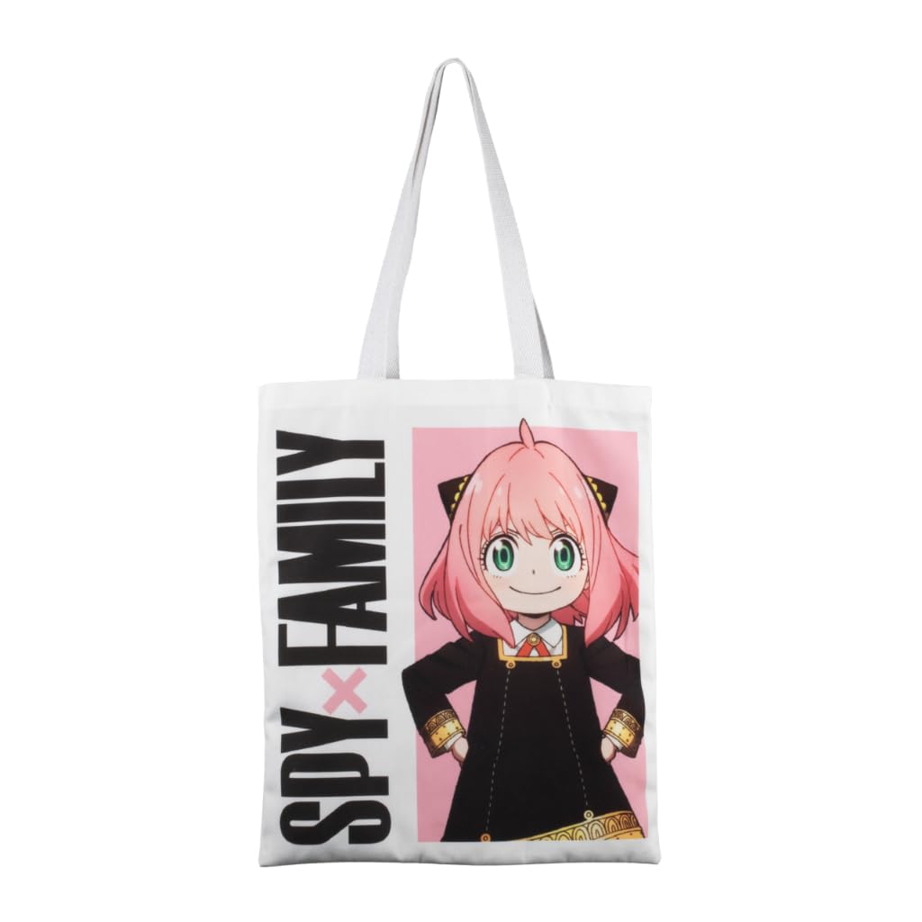 Konix Spy x Family Shopping Bag with Long Handles - Size 38 x 42 cm - 100% Polyester - Anya Motif - White