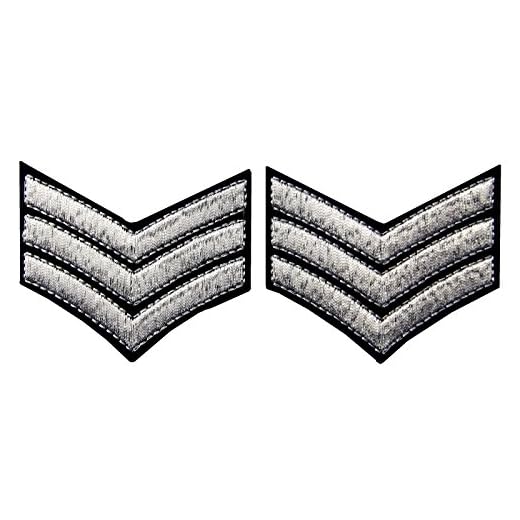 Lot de 2 écussons brodés à repasser ou à coudre sur l'épaule Motif chevrons et sergent Argenté