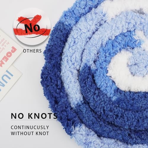 Chunky Yarn for Hand Knitting, Chunky Chenille Blanket Yarn for Crocheting, Bulky Soft Fluffy Chenille for Blanket Project, 8 Pack of 8oz/25yds, White&Blue