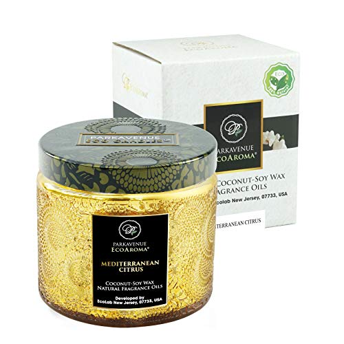 Ecoaroma Mediterranean Citrus Scented Organic Coco-Soy Jar Candles, 3D Flower Patent Luxury Electroplated Jar Hand Poured Coconut Soy Aromatherapy Candles Home Decorative Gifts 12 Oz #TOP18
