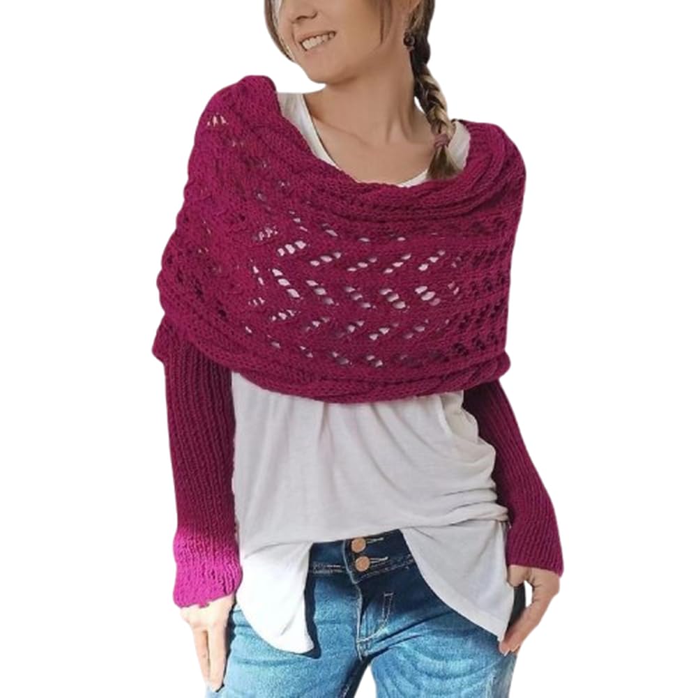 Multifunctional Scarf with Sleeves Knitted Cable Wrap Sweater Scarf Crochet Pattern Shrugs for Women Cozy Sleeve Wrap Shawl