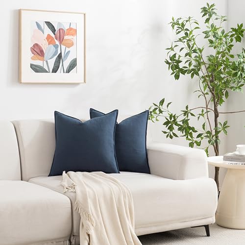 PANDICORN Navy Blue Linen Throw Pillow Covers 18x18 Inch Natural Soft Textured Modern Farmhouse Decorations Decorative Throw Pillows Cases Cushion Covers Set of 2 for Bed Living Room Couch Sofa Decor by PANDICORN - Image 3