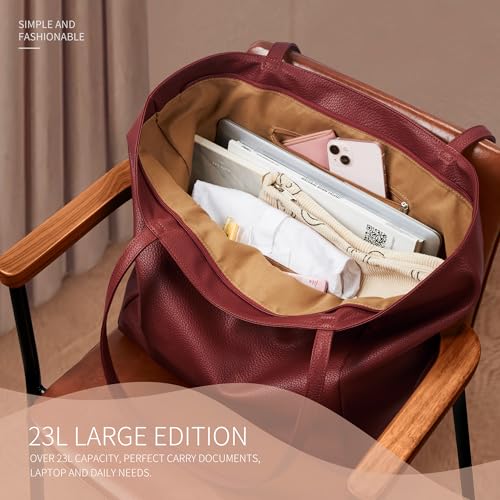 Image of KALIDI Large Tote Bag Vegan Leather Casual Zipper Work Bag Weekender Hobo for Women 16L Oversize Shoulder Travel Purse